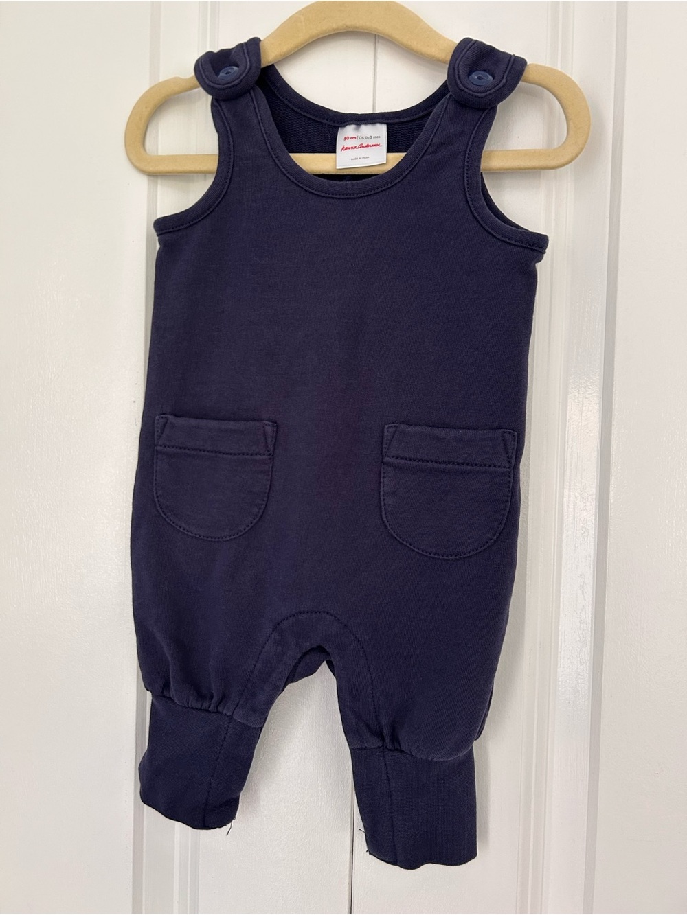 Hanna Andersson cotton overall romper navy blue size 0-3 months